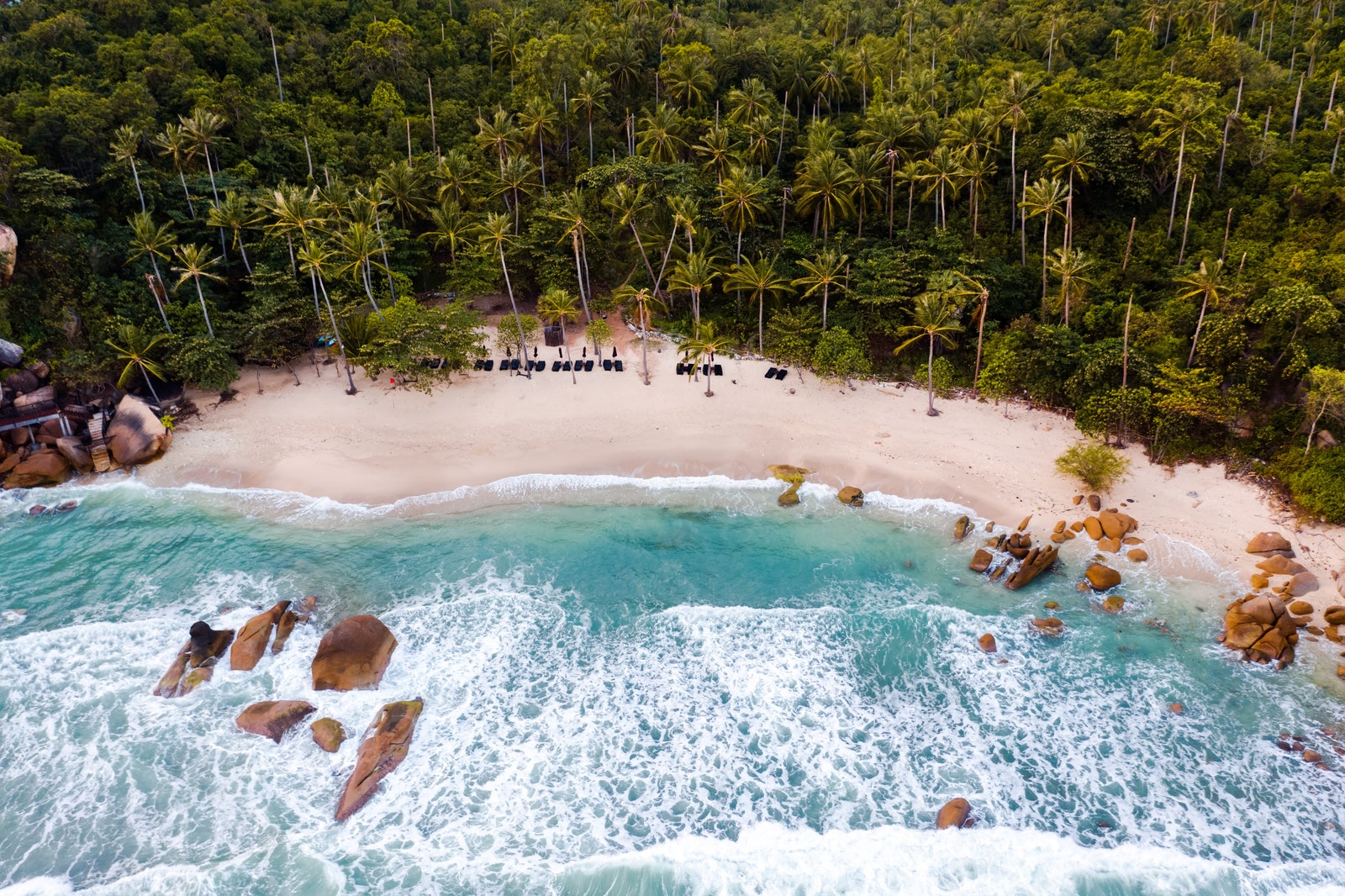 Aerial view of tropical beach at sunset Ko Samui Thailand